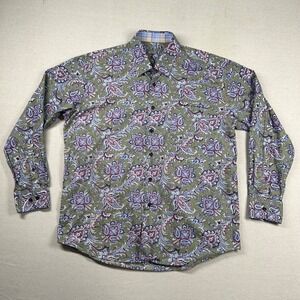 Alan Flusser Shirt Mens XL Paisley Print Preppy Loud‎ Colorful Untuck Olive